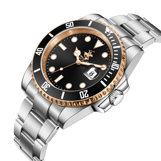 Beverly Hills Polo Club Waterproof Black Dial Silver Date Watch - BP3791X.550