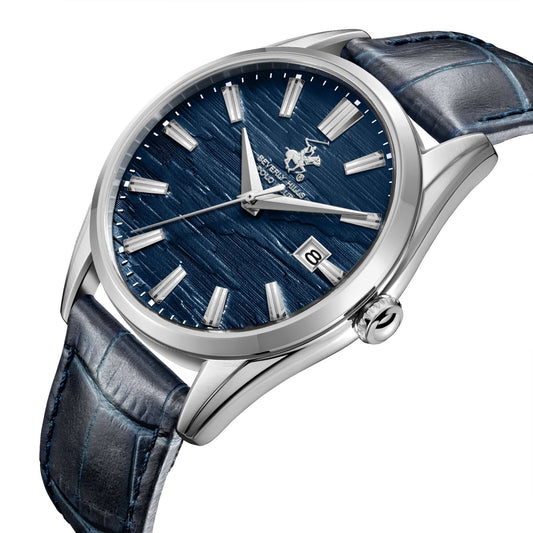 Beverly Hills Polo Club Blue Dial Blue Leather Silver Date Watch - BP3811X.399