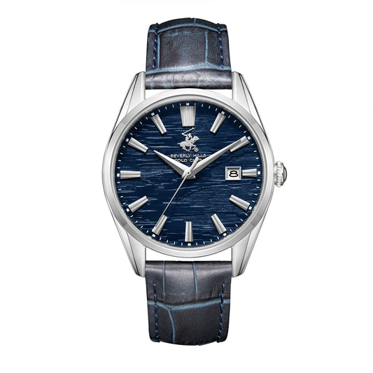 Beverly Hills Polo Club Blue Dial Blue Leather Silver Date Watch - BP3811X.399